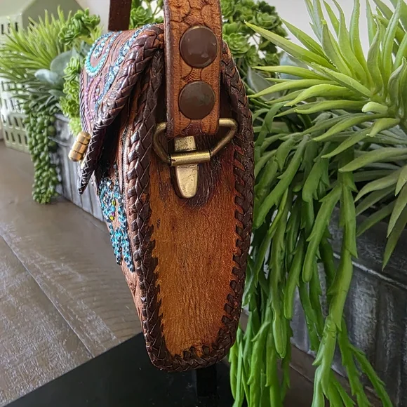 Rare Roth And Madge Handtooled Leather Swarovski Crystal Bag- Collectable OOAK - Picture 3 of 15